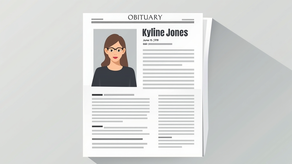 A stylized visual representation of an obituary layout